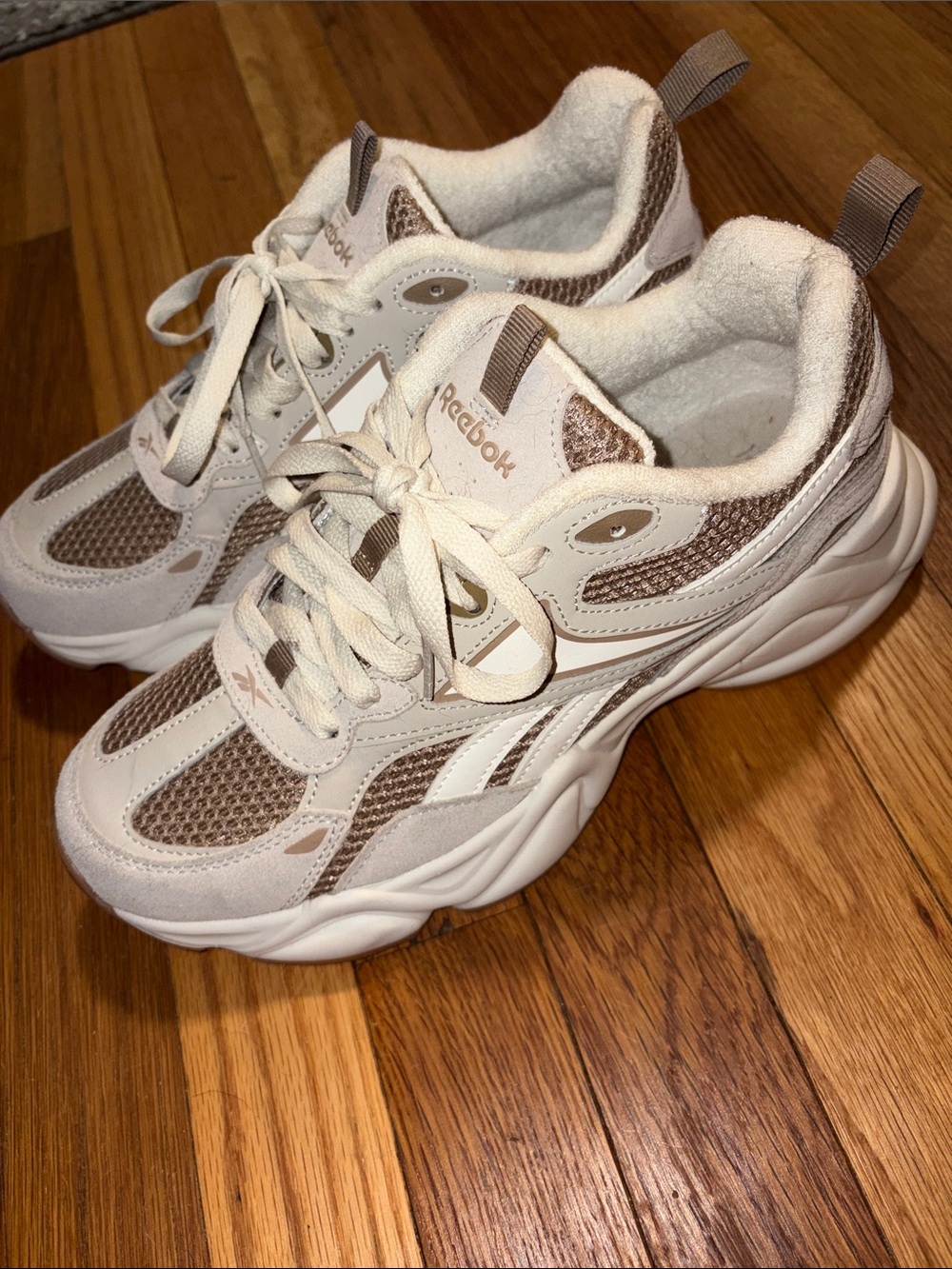Reebok Chunky Sneakers in Cream and Brown Mesh